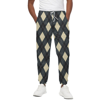 Spruce Blue And Beige Argyle Print Cotton Pants