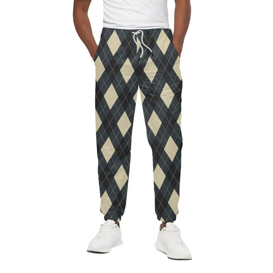 Spruce Blue And Beige Argyle Print Cotton Pants