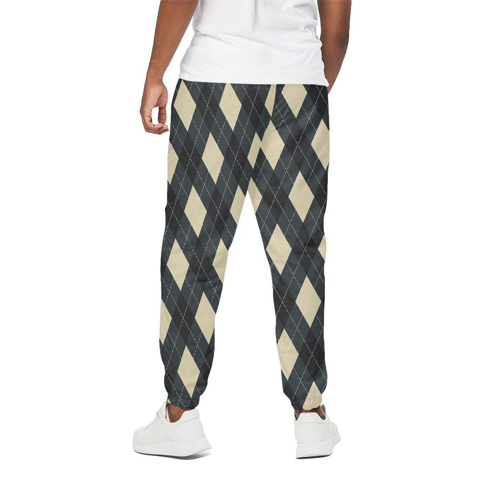 Spruce Blue And Beige Argyle Print Cotton Pants