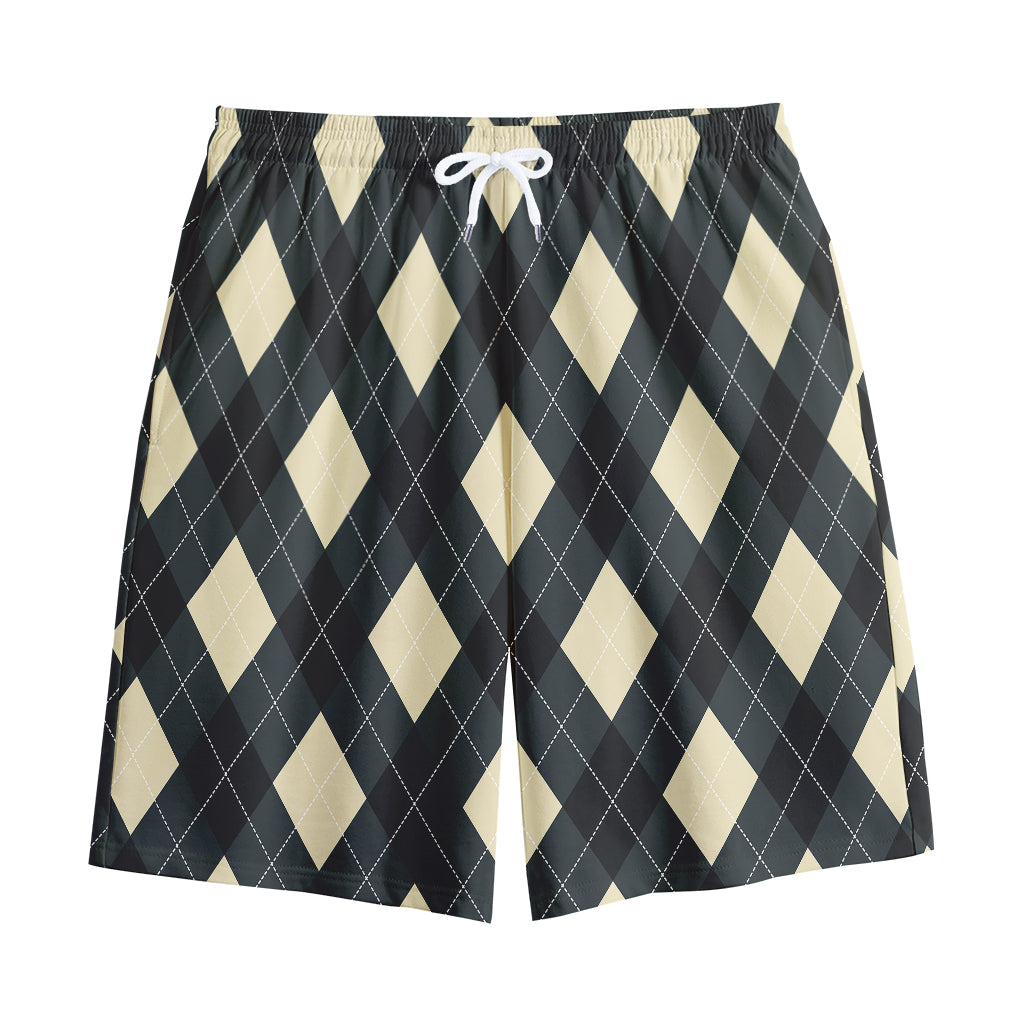 Spruce Blue And Beige Argyle Print Cotton Shorts