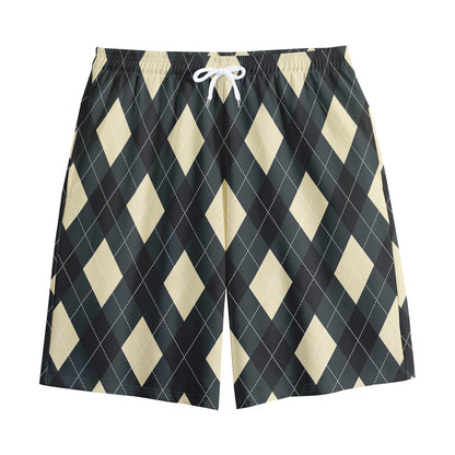 Spruce Blue And Beige Argyle Print Cotton Shorts