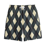 Spruce Blue And Beige Argyle Print Cotton Shorts