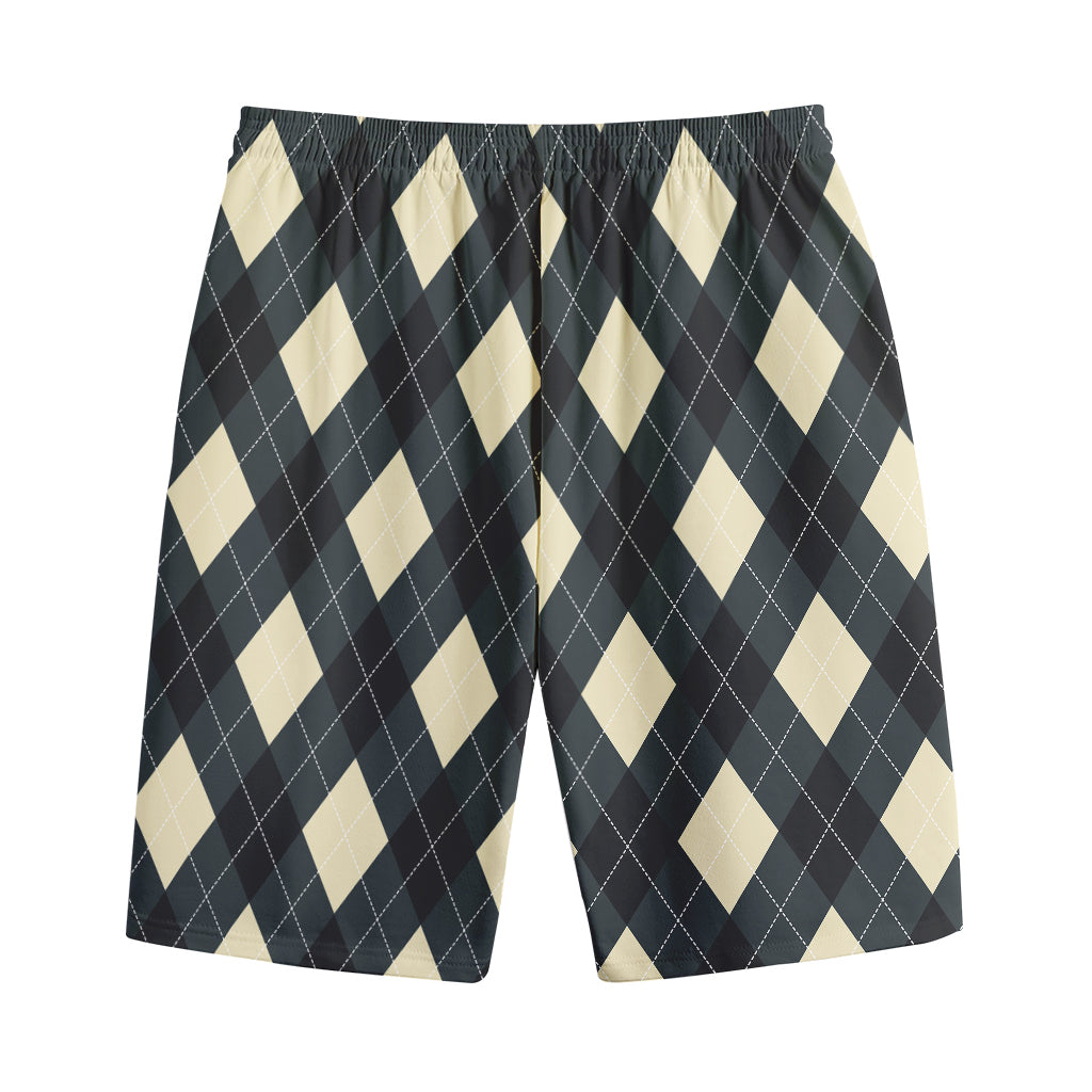 Spruce Blue And Beige Argyle Print Cotton Shorts