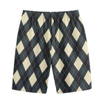 Spruce Blue And Beige Argyle Print Cotton Shorts