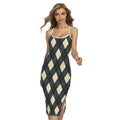 Spruce Blue And Beige Argyle Print Cross Back Cami Dress
