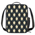 Spruce Blue And Beige Argyle Print Crossbody Lunch Bag
