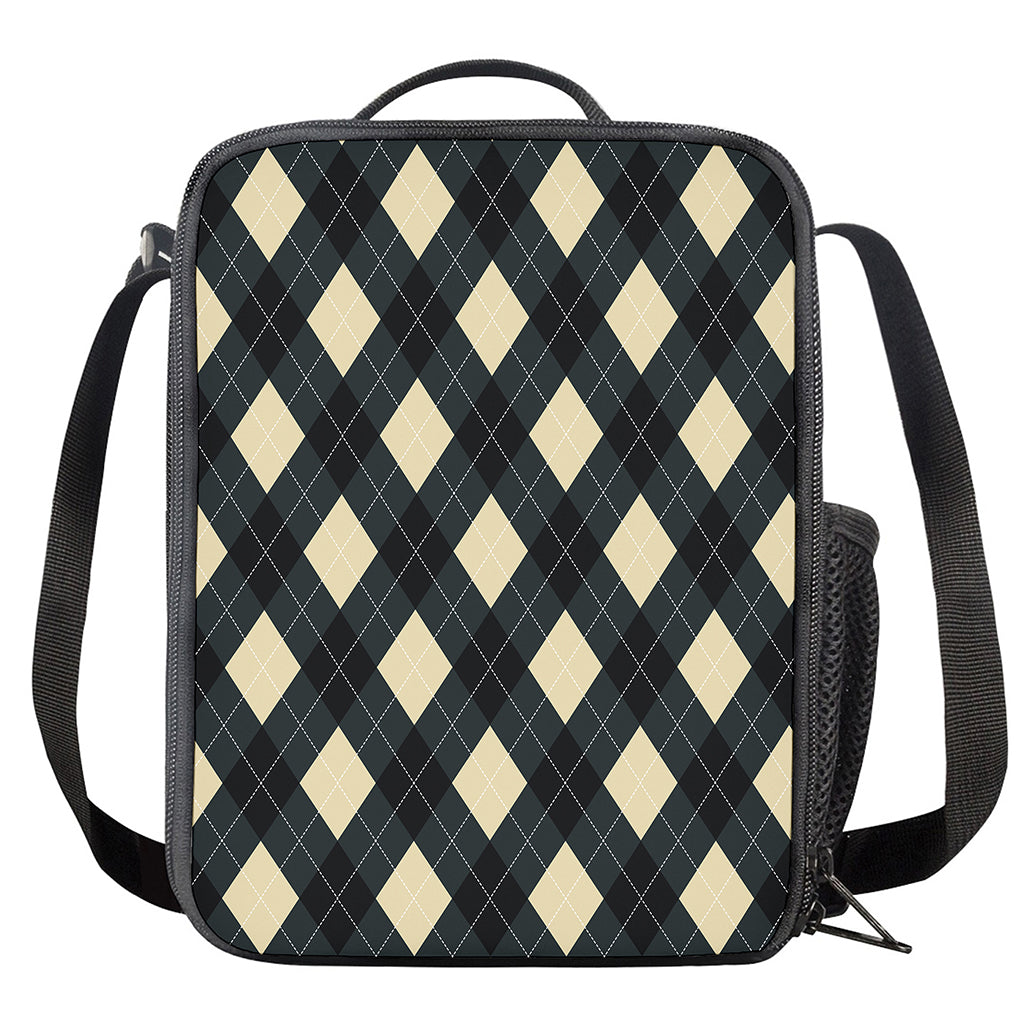 Spruce Blue And Beige Argyle Print Crossbody Lunch Bag