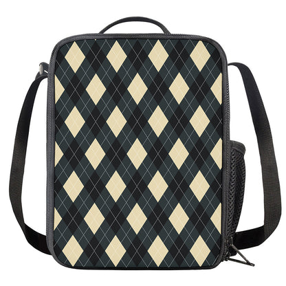 Spruce Blue And Beige Argyle Print Crossbody Lunch Bag
