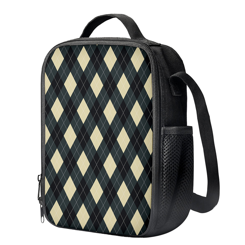 Spruce Blue And Beige Argyle Print Crossbody Lunch Bag