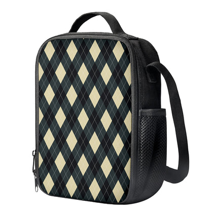 Spruce Blue And Beige Argyle Print Crossbody Lunch Bag