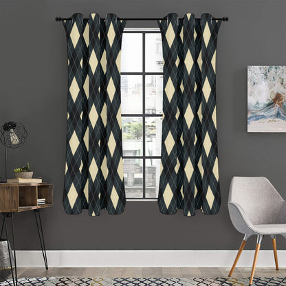 Spruce Blue And Beige Argyle Print Curtain
