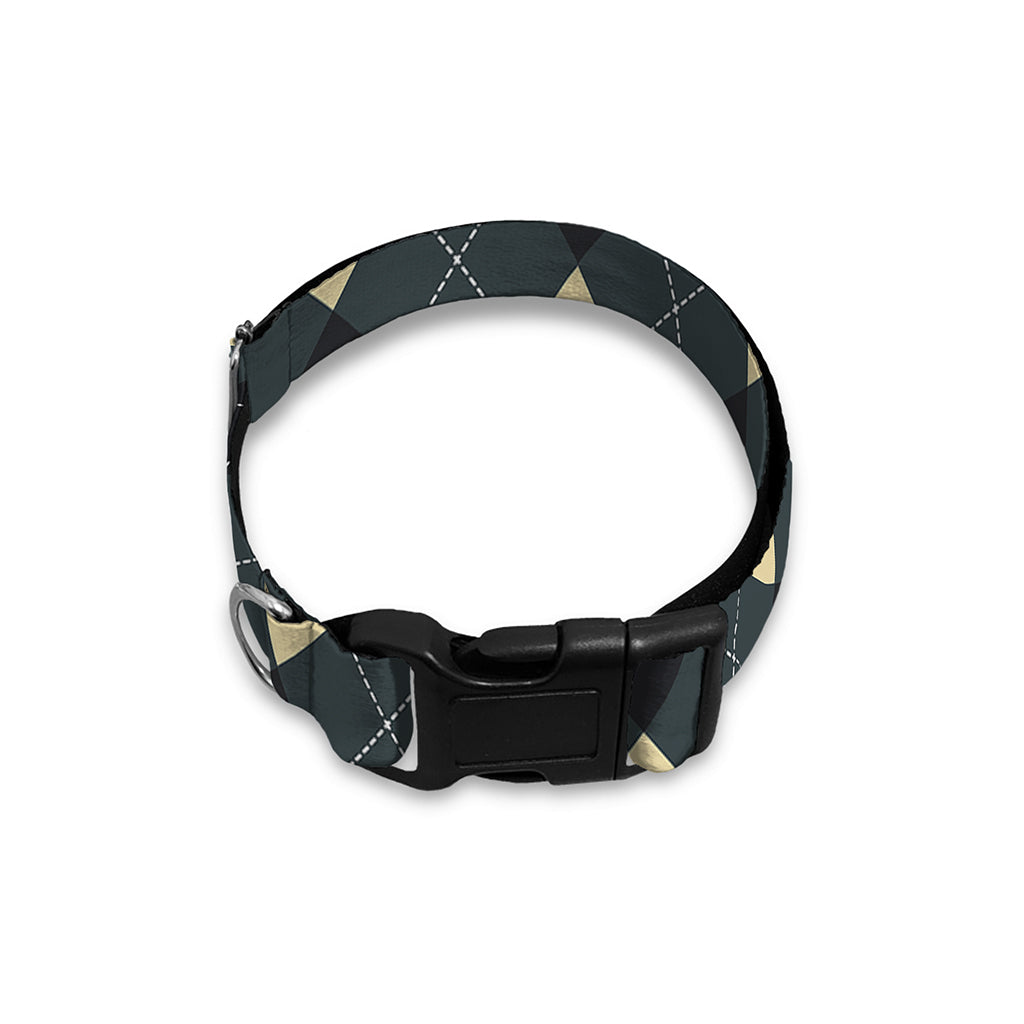 Spruce Blue And Beige Argyle Print Dog Collar