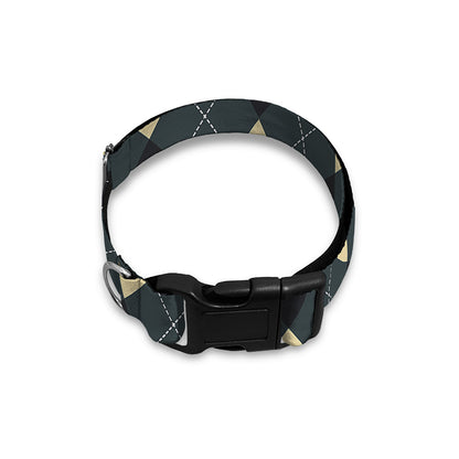 Spruce Blue And Beige Argyle Print Dog Collar