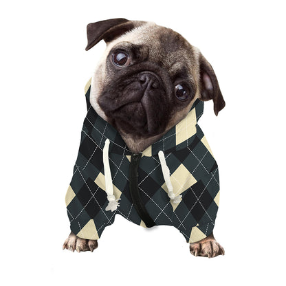Spruce Blue And Beige Argyle Print Dog Zip Up Hoodie