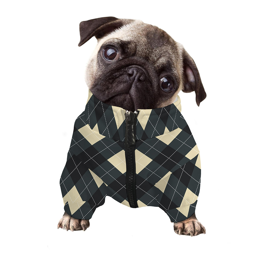 Spruce Blue And Beige Argyle Print Dog Zip Up Jacket