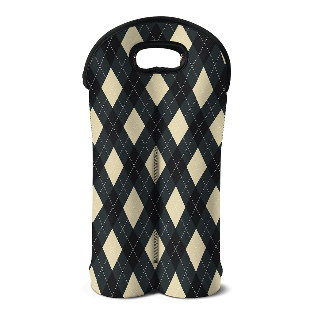 Spruce Blue And Beige Argyle Print Double Neoprene Wine Tote