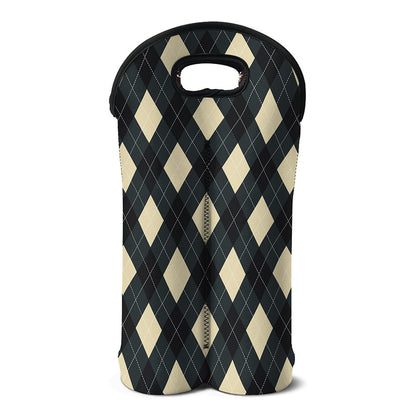 Spruce Blue And Beige Argyle Print Double Neoprene Wine Tote