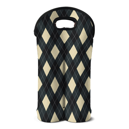 Spruce Blue And Beige Argyle Print Double Neoprene Wine Tote