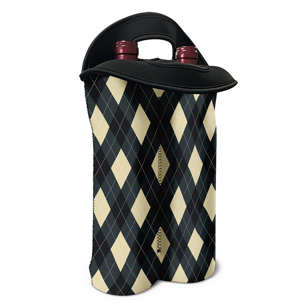 Spruce Blue And Beige Argyle Print Double Neoprene Wine Tote