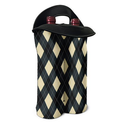 Spruce Blue And Beige Argyle Print Double Neoprene Wine Tote