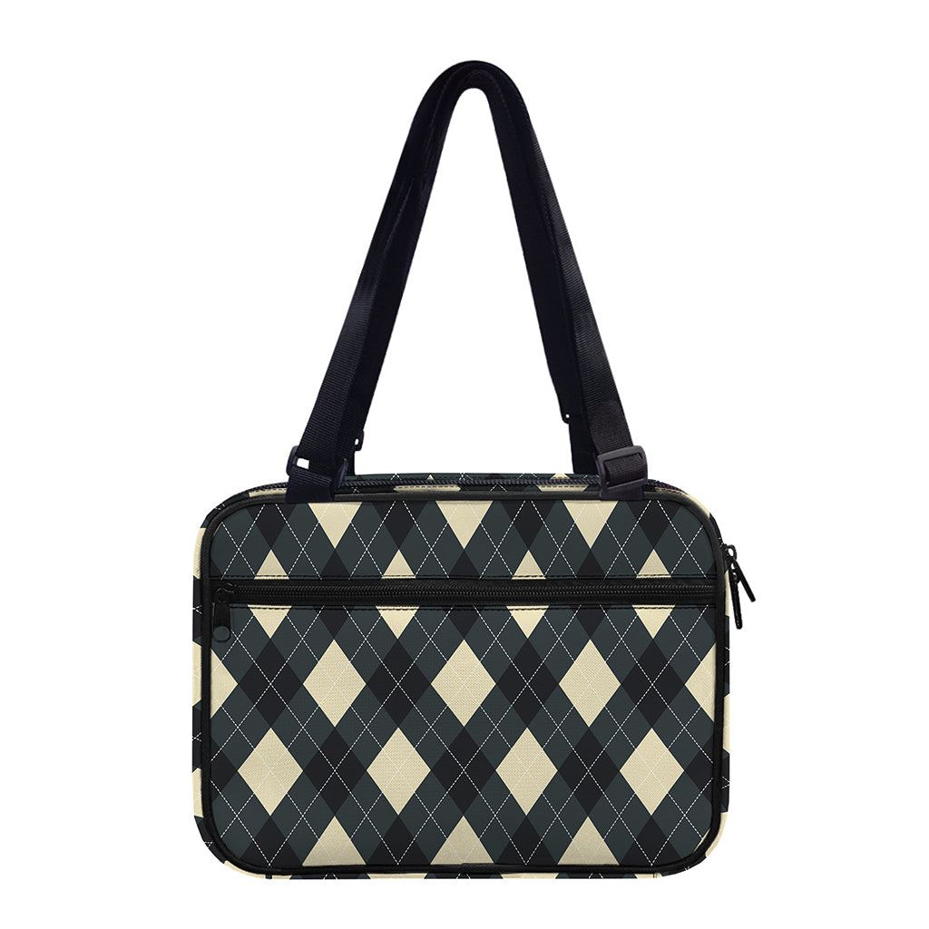 Spruce Blue And Beige Argyle Print Double Strap Bible Bag