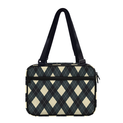 Spruce Blue And Beige Argyle Print Double Strap Bible Bag