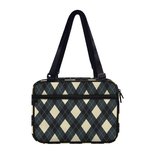 Spruce Blue And Beige Argyle Print Double Strap Bible Bag