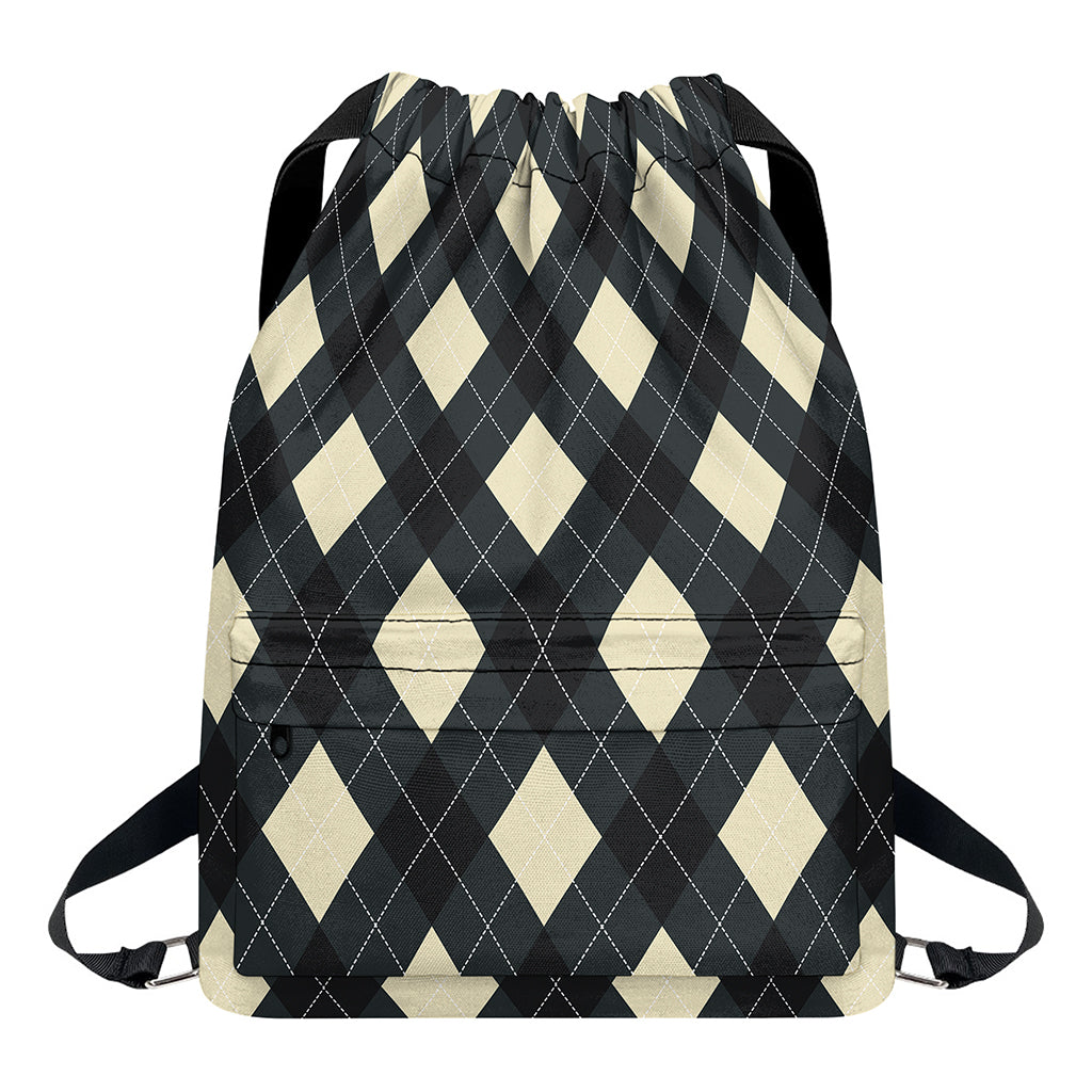 Spruce Blue And Beige Argyle Print Drawstring Backpack