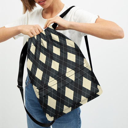 Spruce Blue And Beige Argyle Print Drawstring Backpack