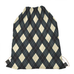 Spruce Blue And Beige Argyle Print Drawstring Bag