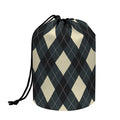 Spruce Blue And Beige Argyle Print Drawstring Makeup Bag