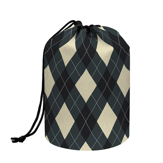 Spruce Blue And Beige Argyle Print Drawstring Makeup Bag
