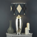 Spruce Blue And Beige Argyle Print Drum Lamp Shade
