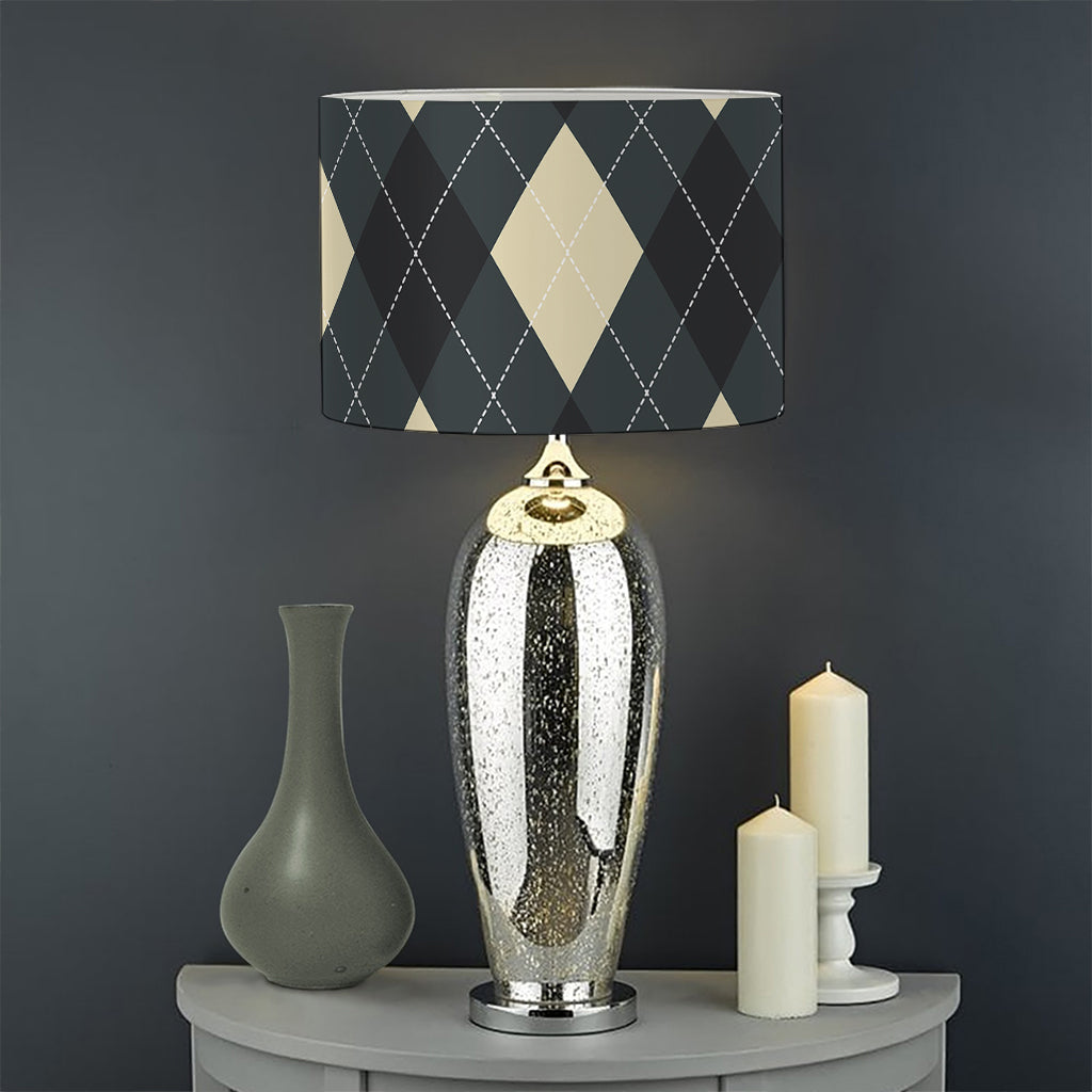 Spruce Blue And Beige Argyle Print Drum Lamp Shade