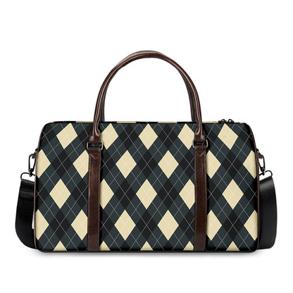Spruce Blue And Beige Argyle Print Duffle Bag