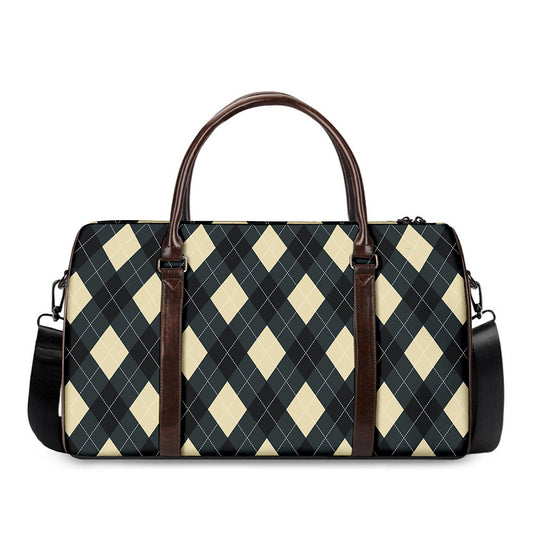 Spruce Blue And Beige Argyle Print Duffle Bag
