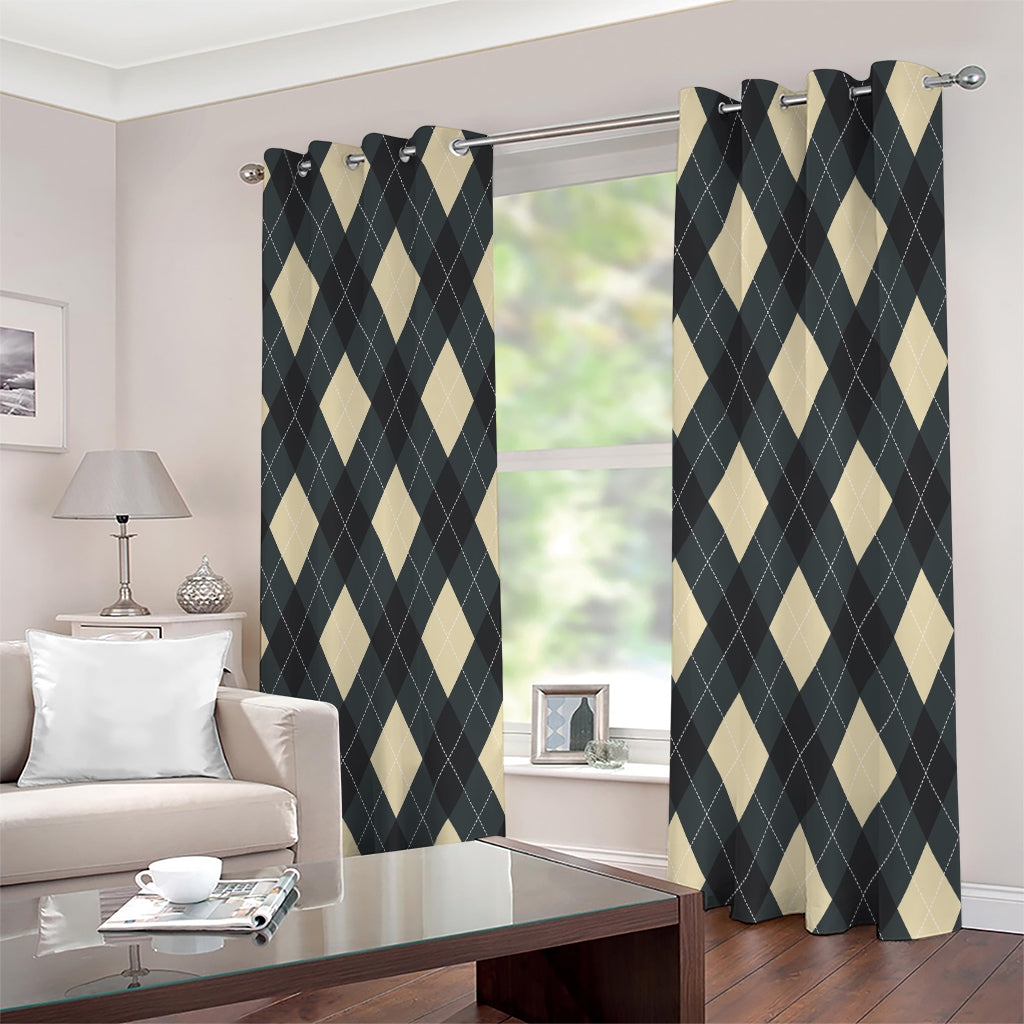 Spruce Blue And Beige Argyle Print Extra Wide Grommet Curtains