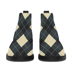 Spruce Blue And Beige Argyle Print Flat Ankle Boots