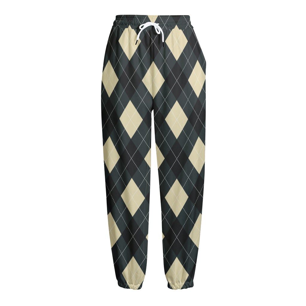 Spruce Blue And Beige Argyle Print Fleece Lined Knit Pants