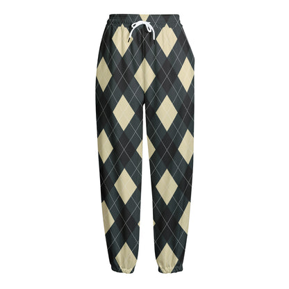 Spruce Blue And Beige Argyle Print Fleece Lined Knit Pants