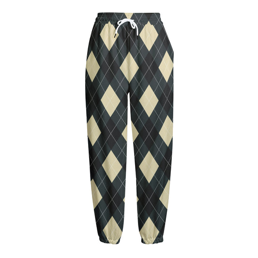 Spruce Blue And Beige Argyle Print Fleece Lined Knit Pants