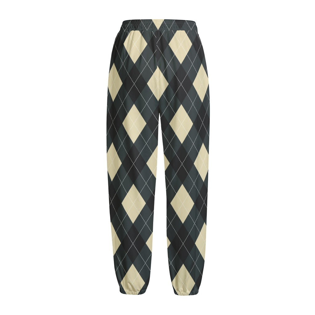 Spruce Blue And Beige Argyle Print Fleece Lined Knit Pants
