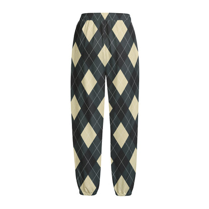 Spruce Blue And Beige Argyle Print Fleece Lined Knit Pants