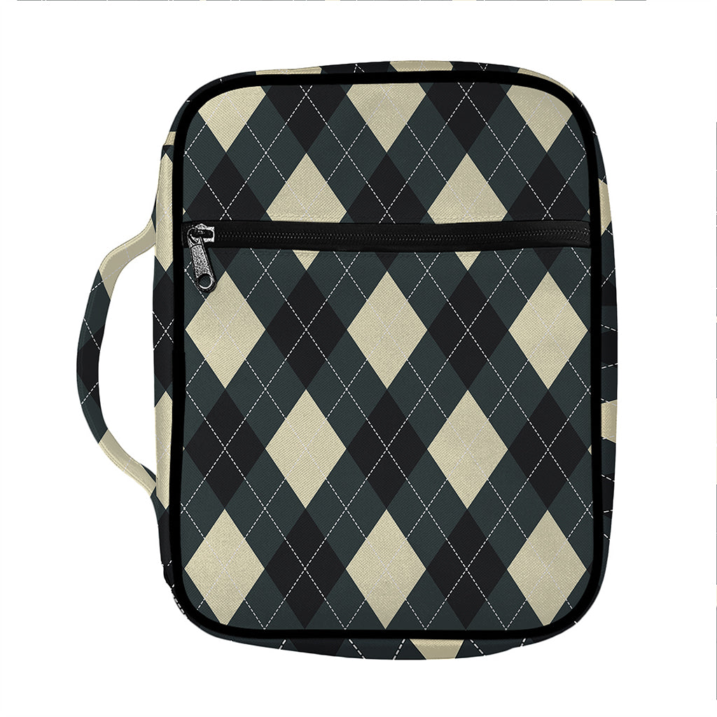 Spruce Blue And Beige Argyle Print Front Pocket Bible Bag