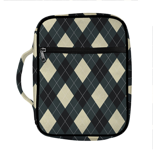 Spruce Blue And Beige Argyle Print Front Pocket Bible Bag