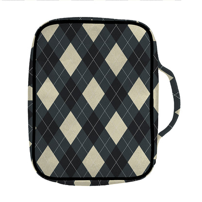Spruce Blue And Beige Argyle Print Front Pocket Bible Bag