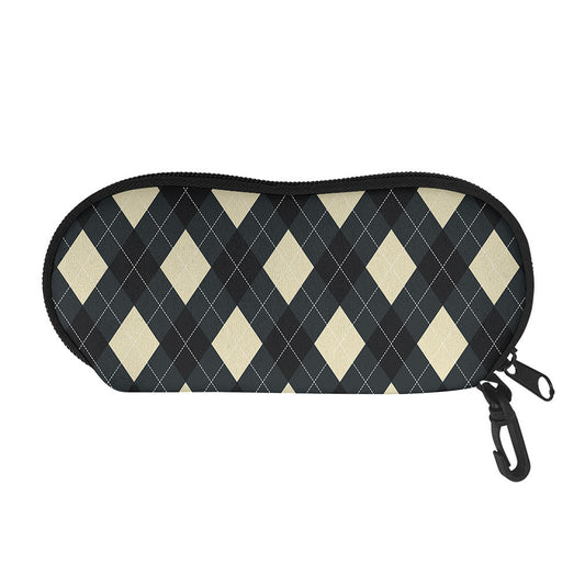 Spruce Blue And Beige Argyle Print Glasses Case