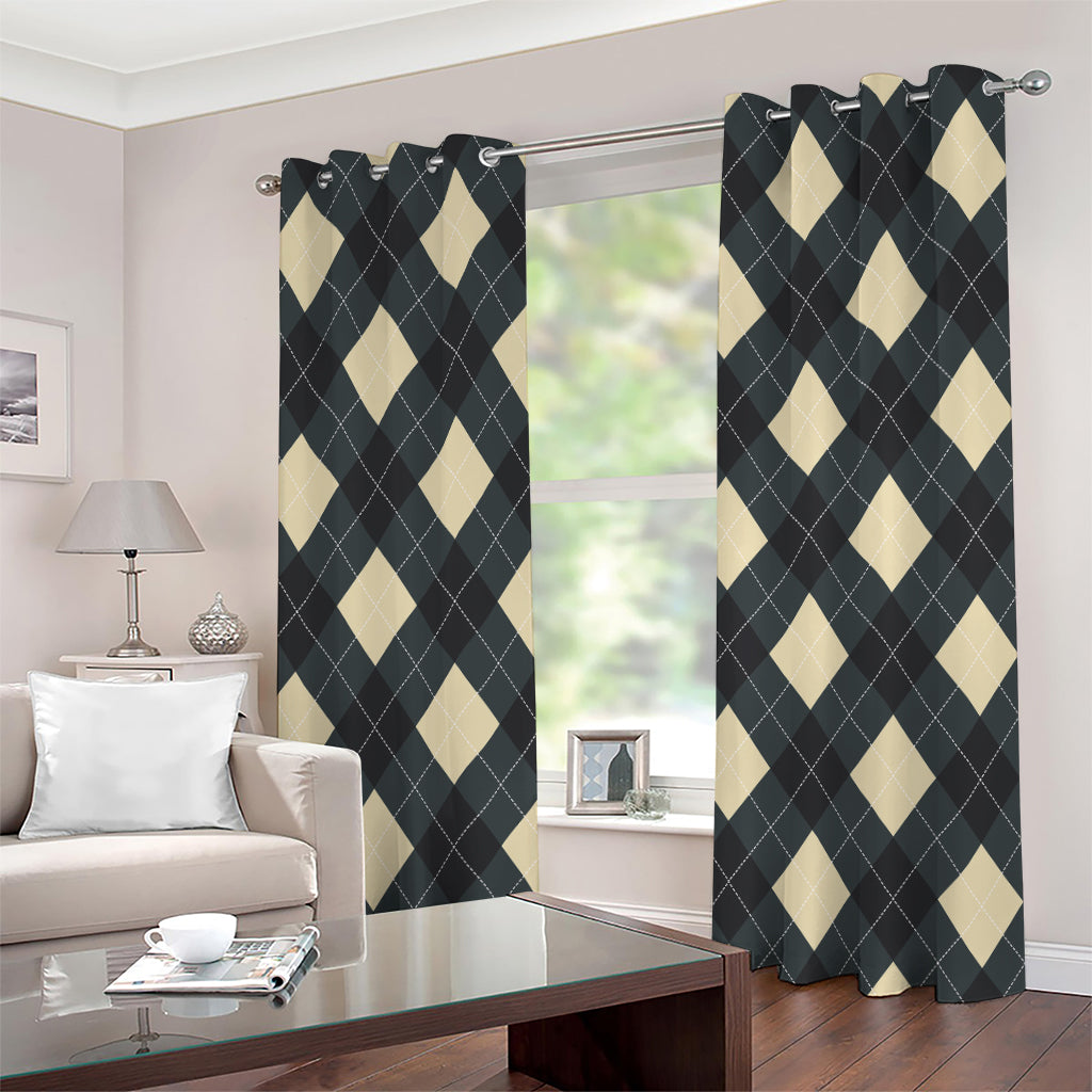 Spruce Blue And Beige Argyle Print Grommet Curtains