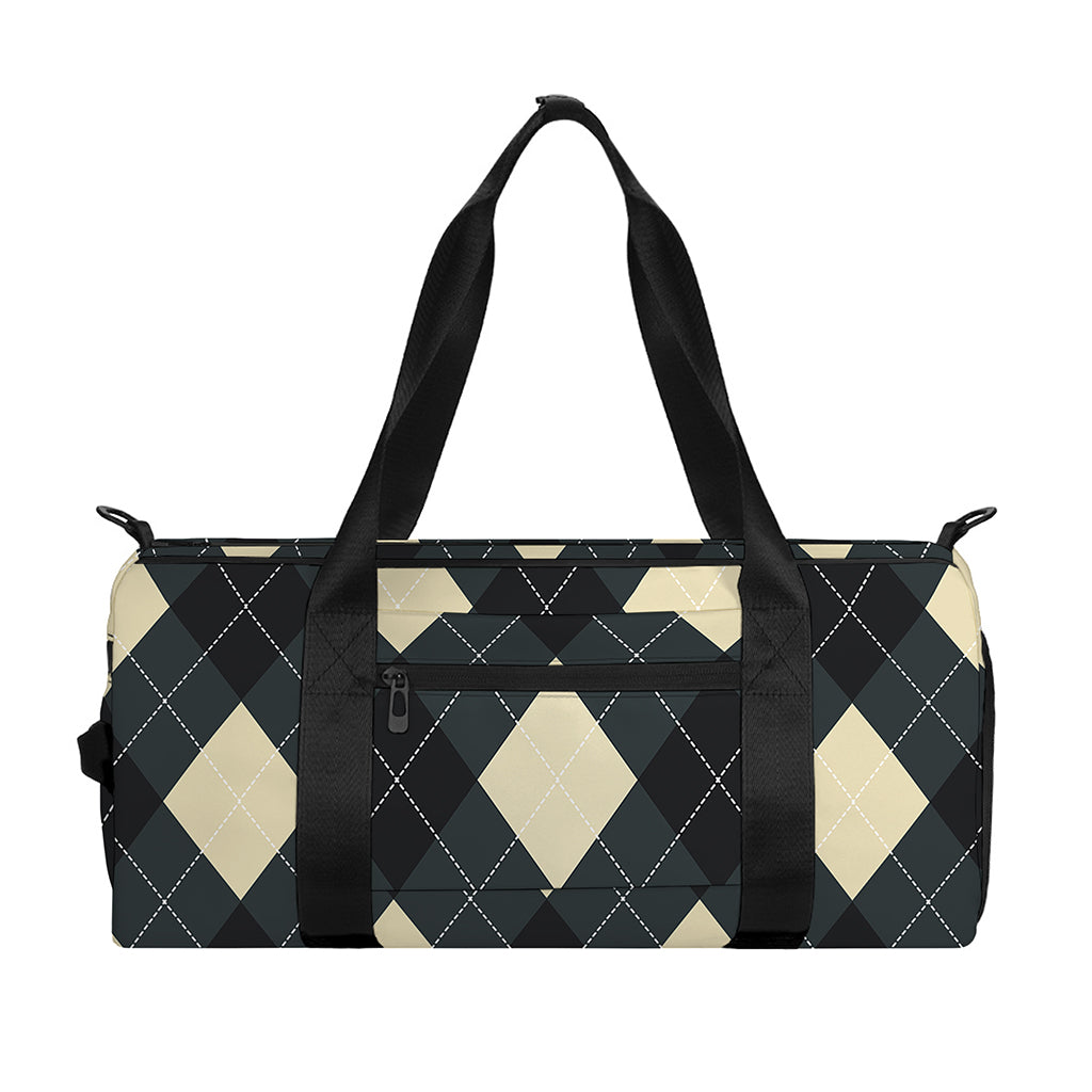 Spruce Blue And Beige Argyle Print Gym Bag