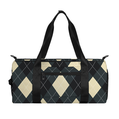 Spruce Blue And Beige Argyle Print Gym Bag